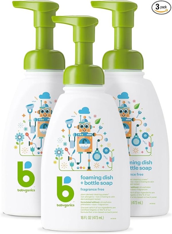 婴儿专用餐具奶瓶泡沫清洁剂 16盎司，3瓶装