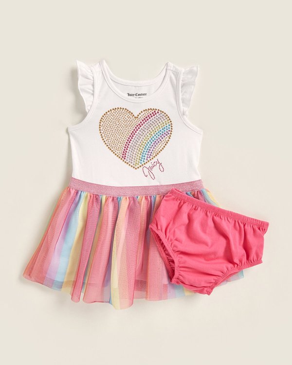 (Newborn/Infant Girls) Rainbow Heart Tulle Skirt Tank Dress