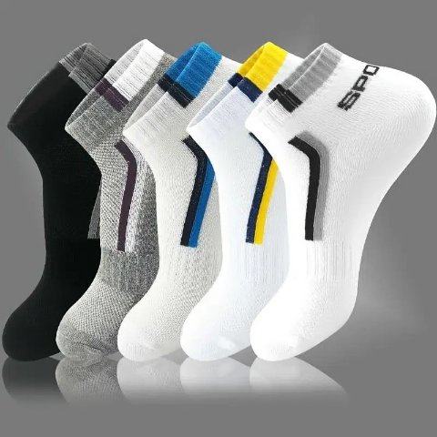 Temu 10pair Men's Breathable Athletic Socks, Solid Crew Socks