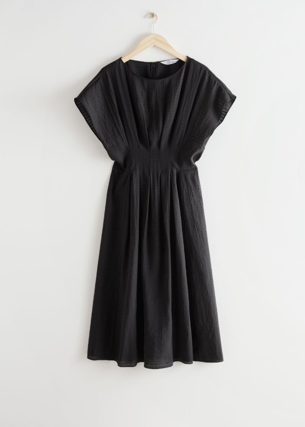 Pleated Wide Sleeve Midi Dress
