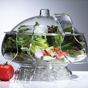 Salad On Ice With Dome Lid Acrylic Salad Bowl and Servers