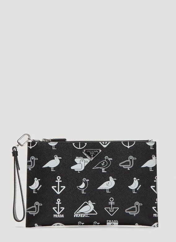 Whale Motif Leather Pouch in Black