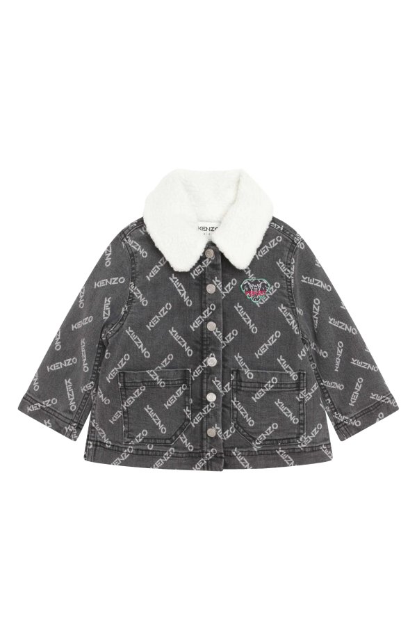 Kids' Logo Faux Shearling Collar Denim Jacket