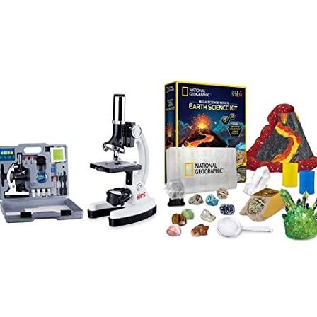 120X-1200X 52-pcs Kids Beginner Microscope STEM Kit,White & National Geographic Earth Science Kit - Over 15 Science Experiments & STEM Activities for Kids, Crystal Growing