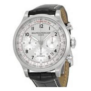 Baume and Mercier Capeland Silver Dial Chronograph Black Alligator Leather Mens Watch M0A10046