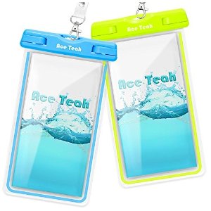 Waterproof Case, 2 Pack Ace Teah Clear Universal Waterproof Case, Dry Bag, Pouch, Transparent Snowproof Dirtproof for iPhone 7 6 6S Plus SE 5S 5C, Samsung Galaxy S8, S7 S6 edge , - Blue, Green
