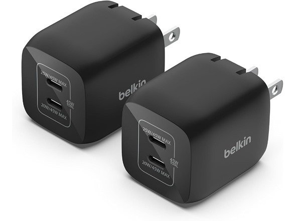 45W GaN Dual USB-C Fast Wall Charger (2 Pack)