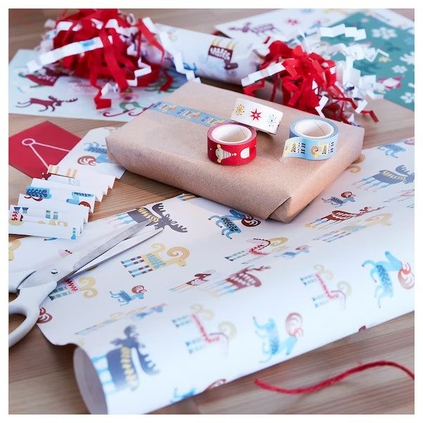VINTERFINT Gift wrap, roll, animal pattern white, 9.84x2.30' - IKEA