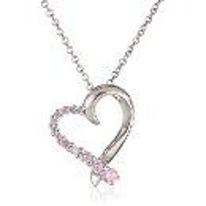 Sterling Silver Pink Cubic Zirconia Heart Pendant Necklace, 18&quot;