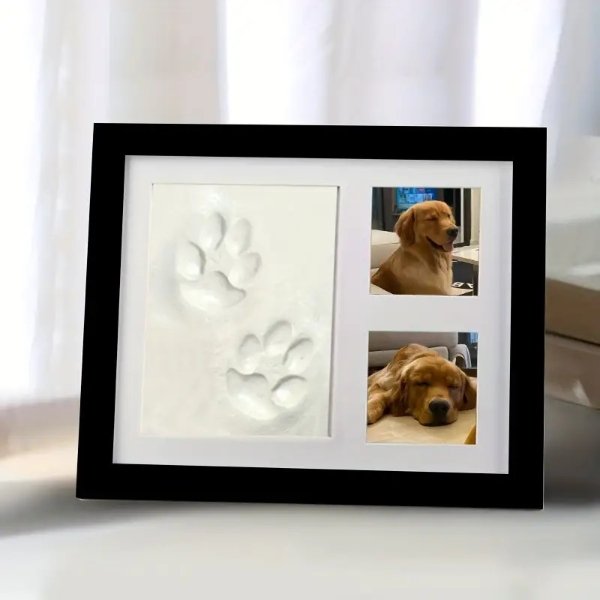 Ultimate Dog Or Cat Pet Pawprint Keepsake Kit & Picture Frame - Premium Wooden Photo Frame, Clay Mold For Paw Print & Bonus Stencil