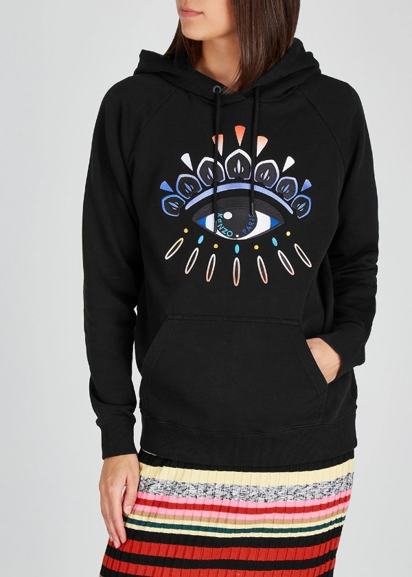 Eye-embroidered hooded cotton sweatshirt