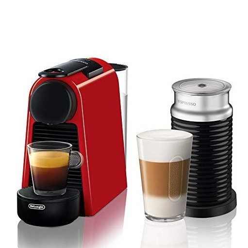 Nespresso Essenza Mini Espresso Machine by De'Longhi with Aeroccino, Red