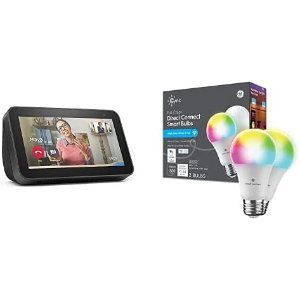 Echo Show 5 (2nd Gen) | Charcoal with 2-Pack GE CYNC Smart LED Color Bulb