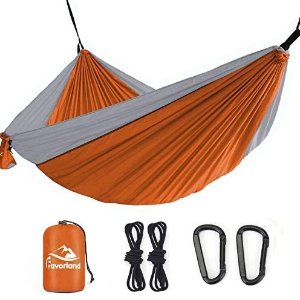 Favorland Camping Hammock Double & Single with Tree Straps for Hiking, Backpacking, Travel, Beach, Yard - 2 Persons Outdoor Indoor Lightweight & Portable with Straps & Steel Carabiners Nylon(Ora-Grey)