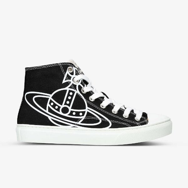Logo-print high-top recycled cotton canvas trainers