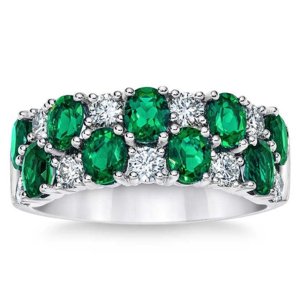 Costco Lab Created Emerald and Diamond Ring 14kt White Gold Ring