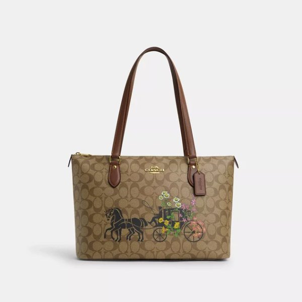 gallery tote in signature canvas with floral horse and carriage