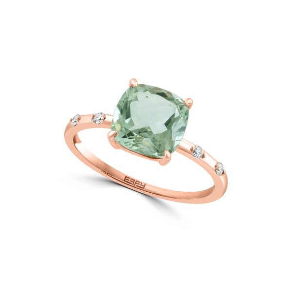 14K 玫瑰金绿色钻石石英戒指
