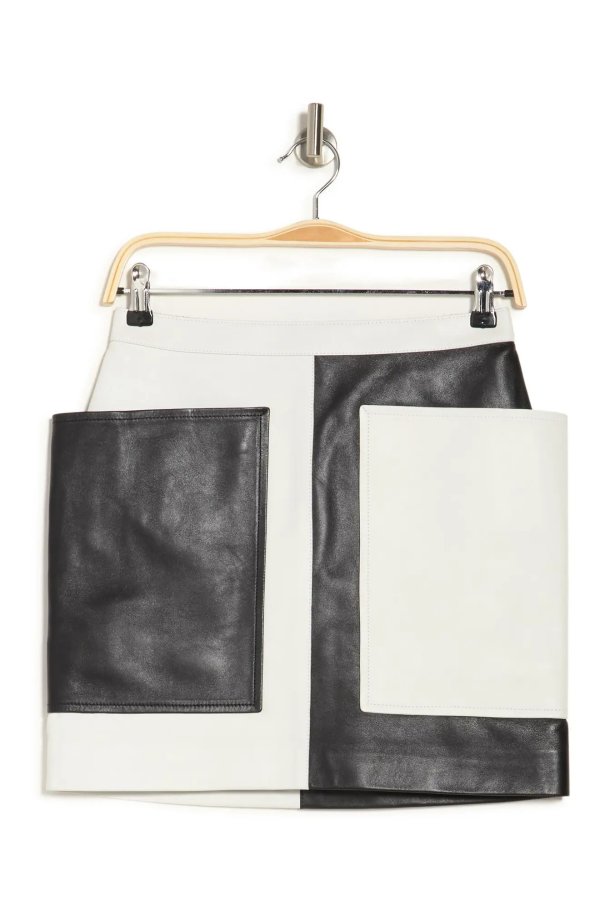 Colorblock Patchwork Leather Mini Skirt