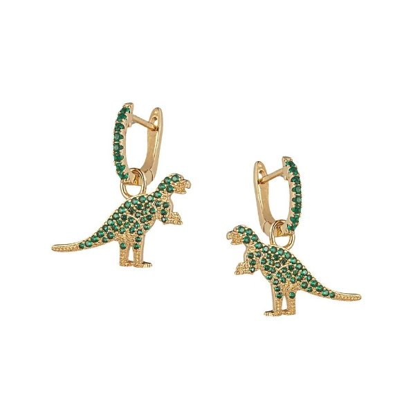 Luxe Collection Green T-Rex 14K Goldplated & Cubic Zirconia Huggie Earrings
