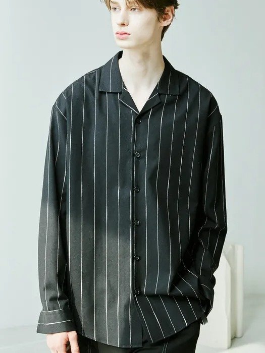 Clear Stripe Linen Shirt_Black