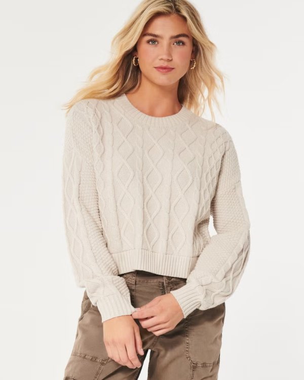 Easy Cable-Knit Crew Sweater