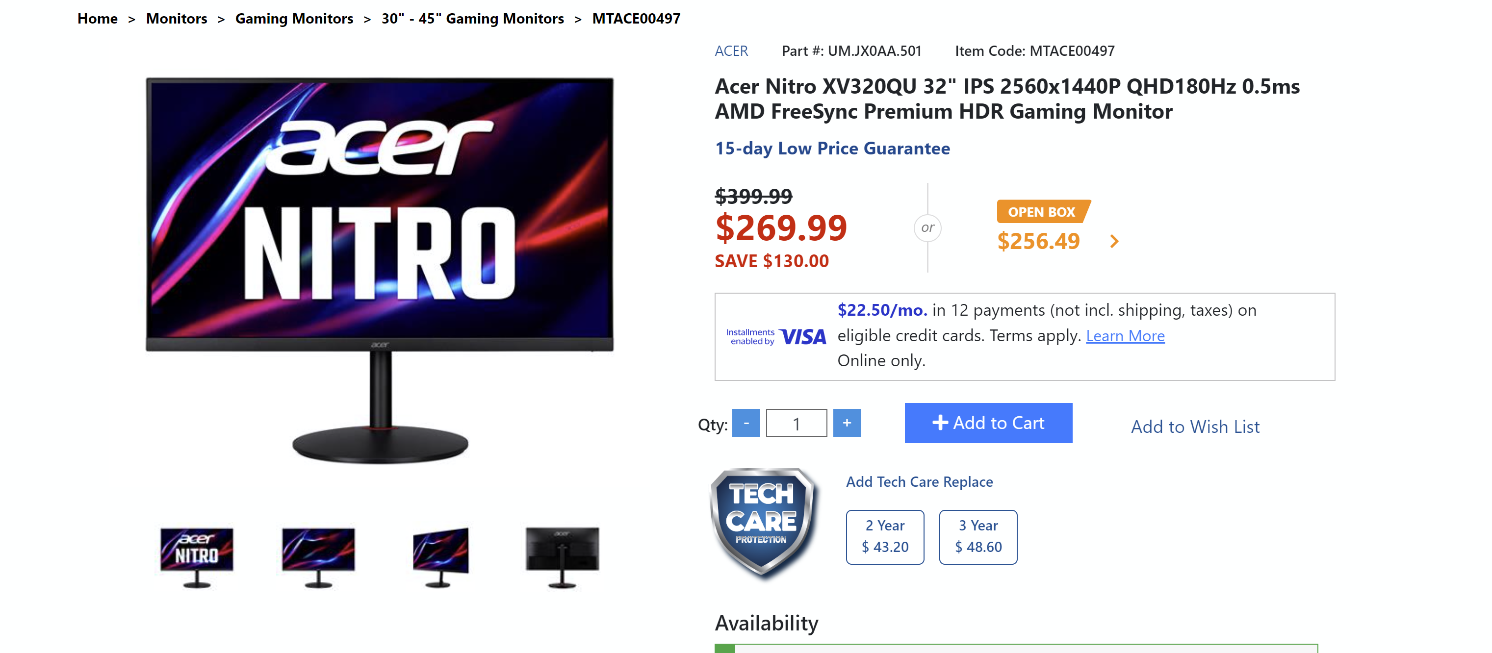 Acer Nitro XV320QU 32&quot; IPS 2560x1440P QHD 180Hz 0.5ms Gaming Monitor | Canada Computers &amp; Electronics