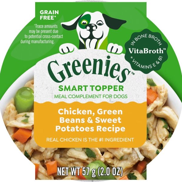 Greenies Smart Topper Chicken, Green Beans & Sweet Potatoes Recipe Grain-Free Wet Dog Food Topper, 2-oz tray, case of 10