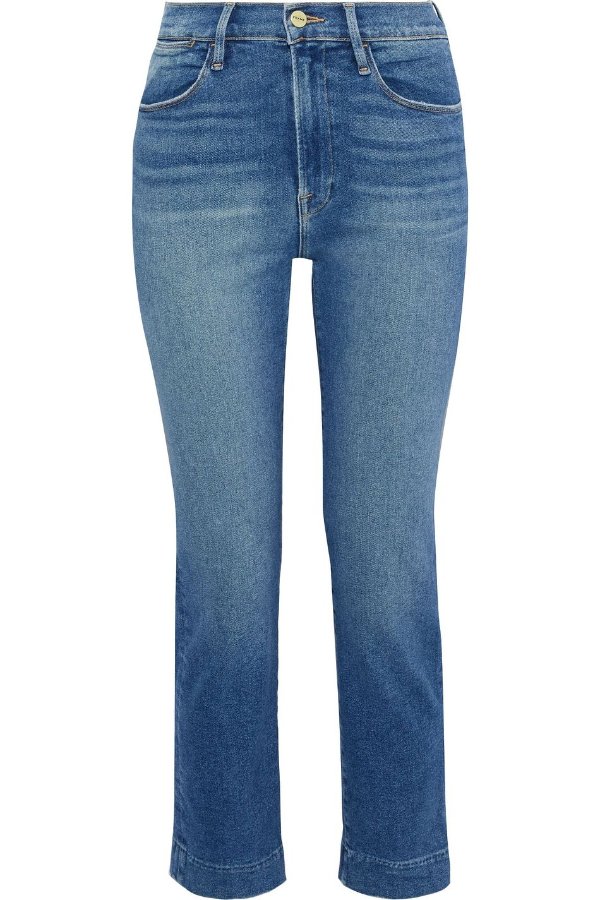 Le High Straight cropped distressed high-rise slim-leg jeans