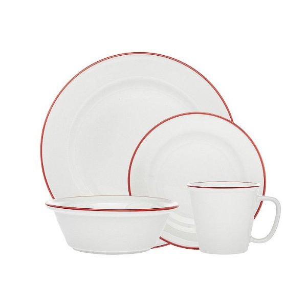 Bistro Red Band 16-PC Porcelain Dinnerware Set