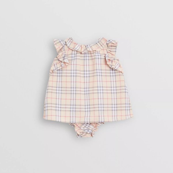 Ruffle Detail Check Cotton Dress with Bloomers