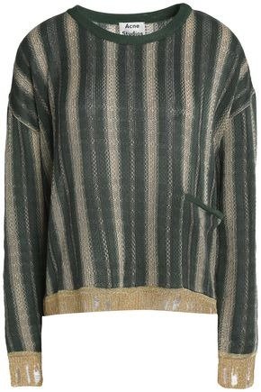 Metallic striped crochet-knit sweater