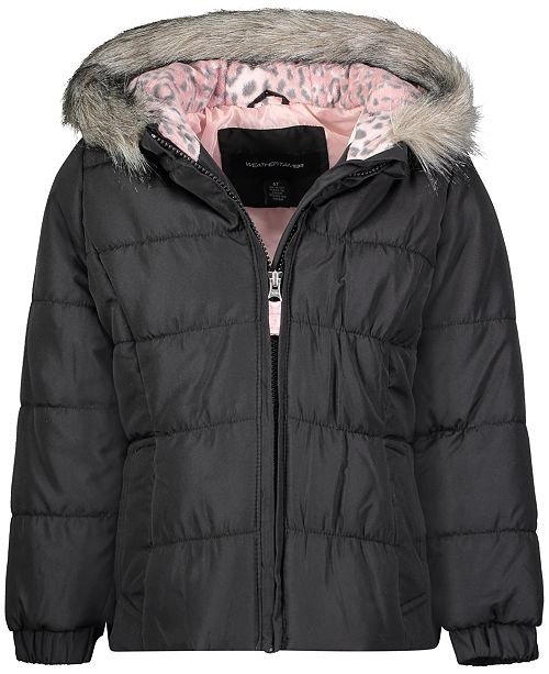 Toddler Girls Hooded Puffer Jacket With Faux-Fur Trim & Hat