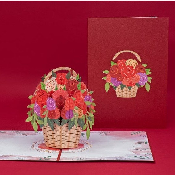 Paper Love Basket of Roses Pop Up Card Handmade 3D Popup | Etsy
