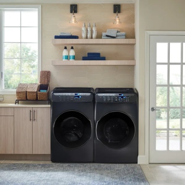 Samsung SAWADREV341 Side-by-Side Washer & Dryer Set with Front Load Washer and Electric Dryer in Black Stainless Steel