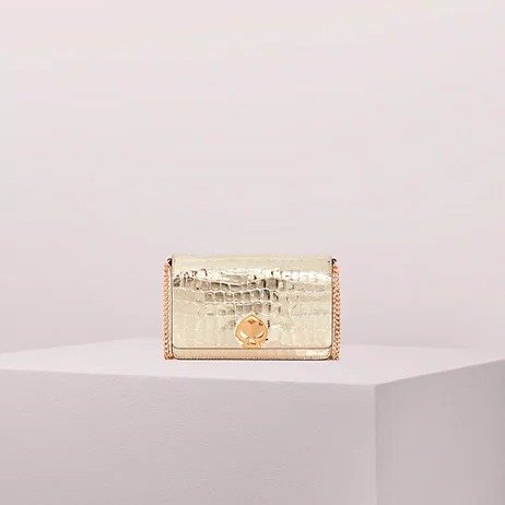 romy metallic croc-embossed chain wallet