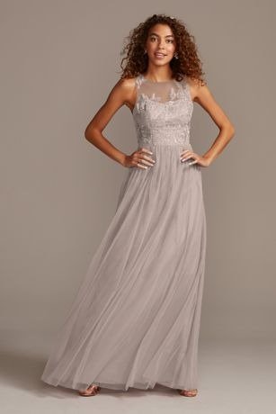 Sleeveless Embroidered Soft Net Bridesmaid Dress