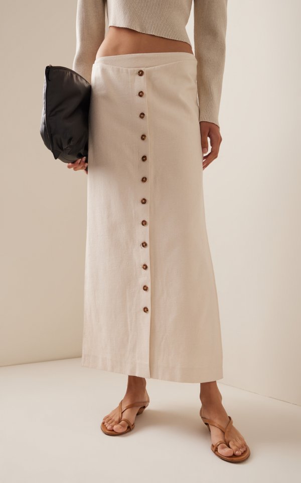 Atri Buttoned Cotton-Blend Maxi Skirt