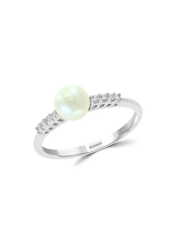 14K White Gold, 6MM Freshwater Pearl & 0.12 TCW Diamond Ring