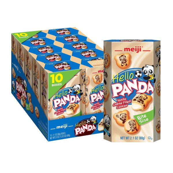 Meiji Hello Panda Cookies, Vanilla Crème Filled - 2.1 oz, Pack of 10