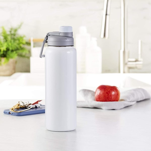 Amazon Basics Stainless Steel Insulated Water Bottle with Spout Lid – 30-Ounce