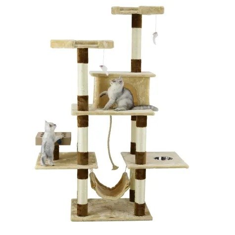 Beige and Brown 70" Cat Tree with IQ Box and Hammock | Petco