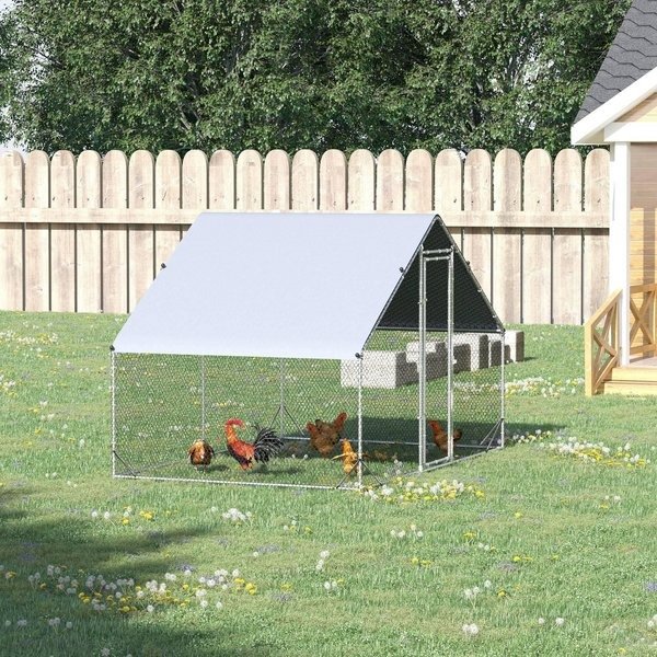 Walk-in Poultry Cage Galvanized Outdoor Metal Chicken Coop, Silver, Large, 6.6-ft