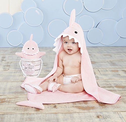 Let The Fin Begin 4 Piece Bath Time Gift Set, Hooded Towel, Baby Shower Gift, Newborn, 0-9 Months, Pink