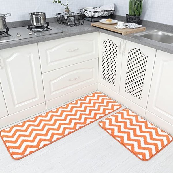 Carvapet 波浪纹厨房防滑地垫  2片装 橘黄色