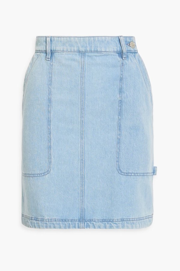 Appliqued faded denim mini skirt