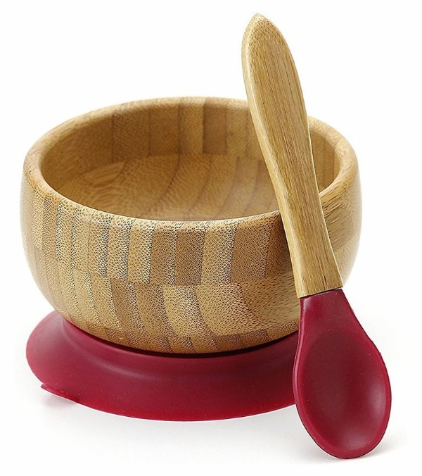 婴儿竹制餐碗 底部带吸盘 + 勺子