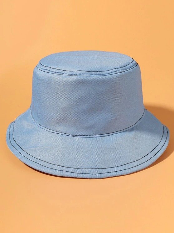 Metallic Topstitching Detail Casual Bucket Hat PINK SKY BLUE