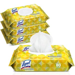 史低价：Lysol 柠檬香型消毒纸巾 4包 共320片