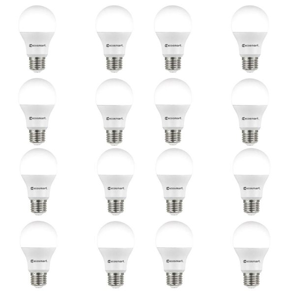 EcoSmart 60-Watt Equivalent A19 Non-Dimmable LED Light Bulb Soft White (16-Pack)